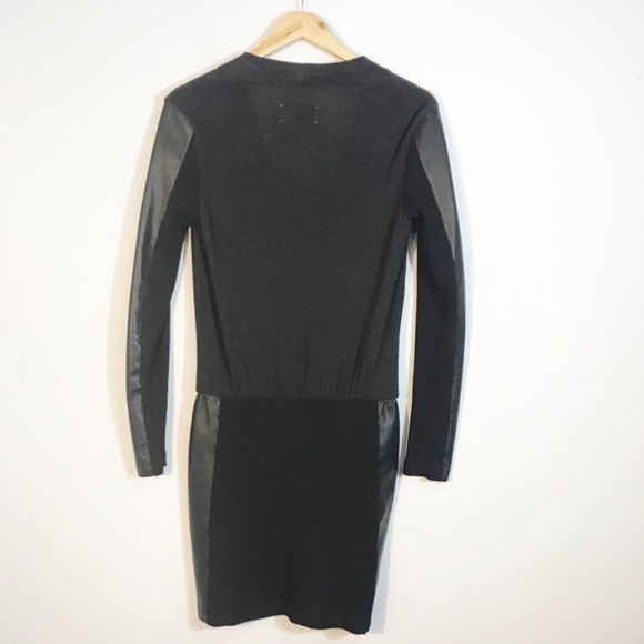 NICOLE MILLER Leather Paneled Ribbed Knit Dress - Picture 8 of 9